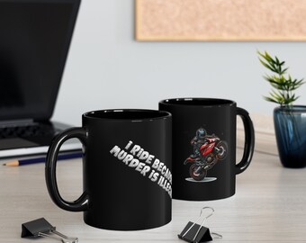 Taza de motociclistas negros - Viajo porque el asesinato es ilegal - Una taza de motocicleta para motociclistas - Regalos de motocicleta - Regalo de taza de motocicleta - Taza de moto
