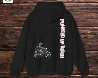 Sudadera con capucha de motocicleta BIker - Sudadera con capucha micro Bikie Punked Up Bitch - Una sudadera con capucha de motocicleta personalizada única y minimalista divertida para cualquier motociclista