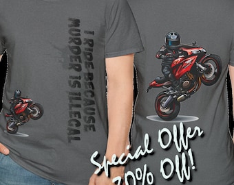 Camiseta de motociclista - Murder Is Illegal Full Back Print - Una camiseta de motocicleta personalizada única y minimalista divertida para cualquier motociclista