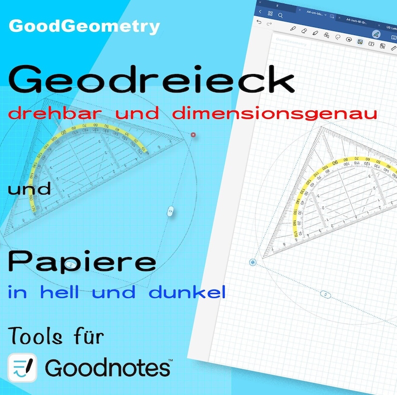 Geodreieck, Geodreieck für Goodnotes, drehbar, digitales Geodreieck, Mathe, Geometrie, Zeichnen, digitales Werkzeug, millimetergenau Bild 1