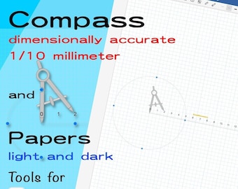 Compass for Goodnotes, digital Compass, exact dimensions, Papers in light and dark