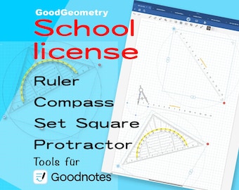 学校ライセンス - Goodnotes用の幾何学ツールコレクション。正確な寸法に合わせて回転可能な分度器、定規、コンパス。