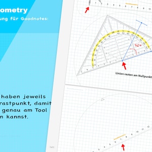 Komplette Geometrie Tool-Sammlung für Goodnotes. Geodreieck, Lineal, Zirkel dimensionsgenau drehbar. Papiere in mehreren Farben. Bild 5