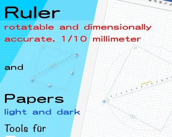 Ruler for Goodnotes, digital Ruler, rotatable, exact dimensions, Papers in light and dark