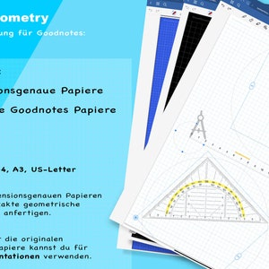Komplette Geometrie Tool-Sammlung für Goodnotes. Geodreieck, Lineal, Zirkel dimensionsgenau drehbar. Papiere in mehreren Farben. Bild 3