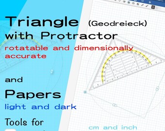 Geometriedreieck mit Winkelmesser für Goodnotes, digitales Geodreieck, drehbar, genaue Maße, Papiere in hell und dunkel