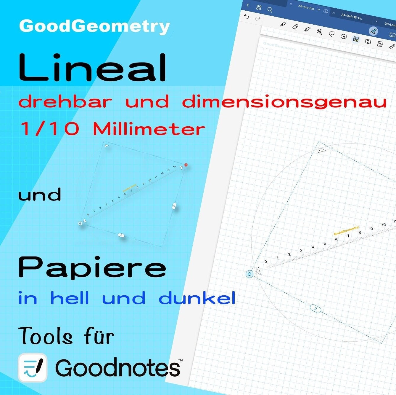 Lineal, Lineal für Goodnotes, drehbar, digitales Lineal, Ruler, Mathe, Geometrie, zeichnen, digitales Werkzeug, millimetergenau, Millimeter