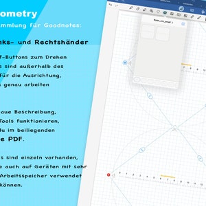 Komplette Geometrie Tool-Sammlung für Goodnotes. Geodreieck, Lineal, Zirkel dimensionsgenau drehbar. Papiere in mehreren Farben. Bild 4