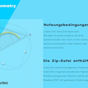 Komplette Geometrie Tool-Sammlung für Goodnotes. Geodreieck, Lineal, Zirkel dimensionsgenau drehbar. Papiere in mehreren Farben. image 7