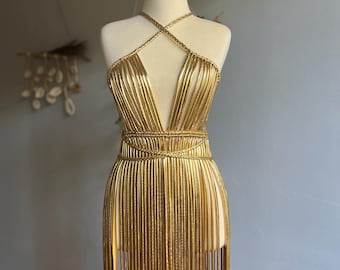 Gold Goddess Dress: Metallic Cleopatra Rave Outfit