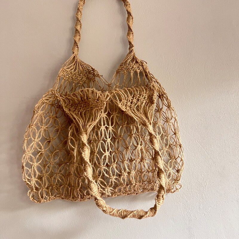 Hello Summer Beaded Macrame Jute Tote