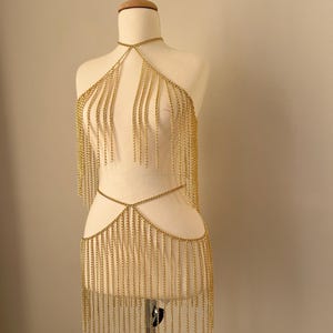 gold body chain dress Shiny Rhinestone Dress, Women Diamond Tassel Body Chain, Full Rhinestone Dress