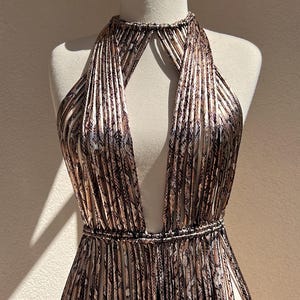 Snake Print Fringe Halter Dress, Festival Outfit, Rave Dress, Exotic Boho Party Dress, Burning Man Clothing, metallic dress
