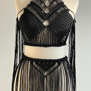 Macrame dress, black festival outfit, goddess dress, rave outfit,  stage costume, burningman outfit, beach party dress, black dancer costume
