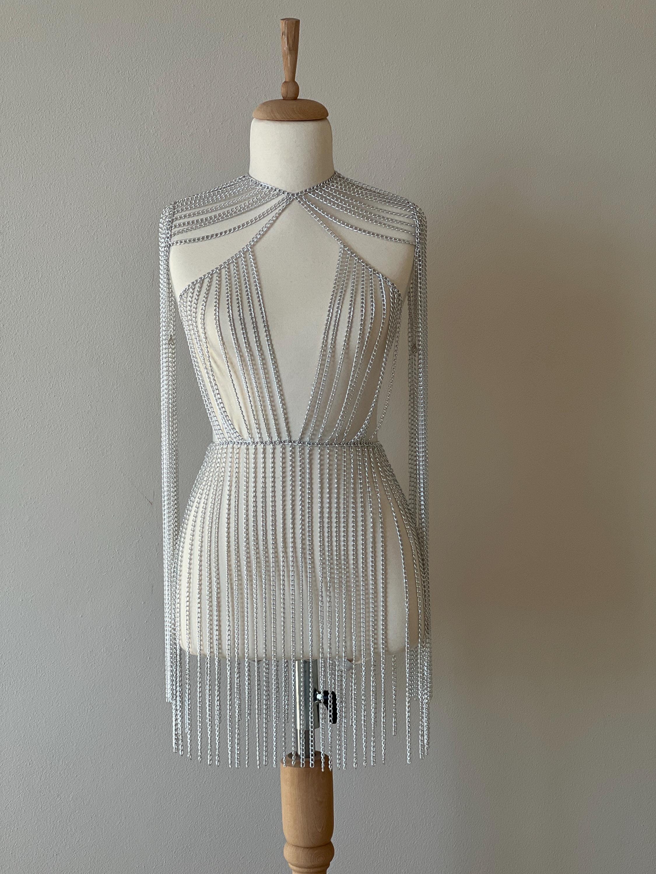 knee length dresses for ladies Ferrara Silver Metal Mesh Chain Dress