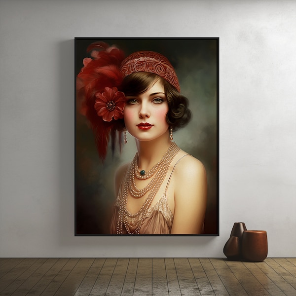 Vintage Flapper Girl Print, Roaring Twenties, 1920's Fashion Style, Wall Art Deco Poster, Great Gatsby, Instant Decor, Download, F0011