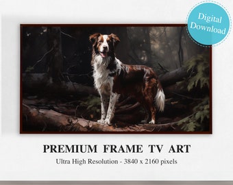 Samsung Frame TV Art, vintage Hunting Dog Painting Art, Forêt, Téléchargement numérique 4K UHD