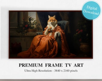 Samsung Frame TV Art, Vintage Red Fox Renaissance Portrait, Aristocratic Fox in Dress, Animal Head Human Body, Download 4K UHD
