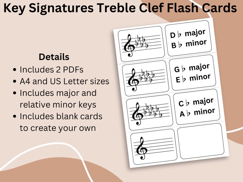Music Flash Cards Printable Treble Clef Key Signatures Learning to Read