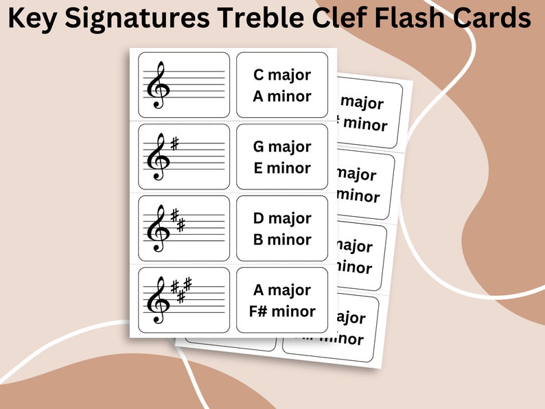 Music Flash Cards Printable Treble Clef Key Signatures Learning to Read