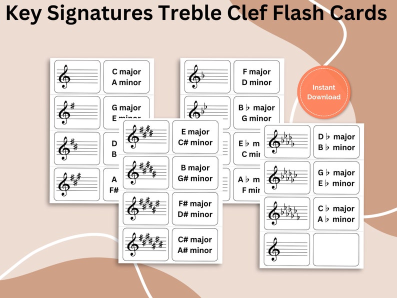 Music Flash Cards Printable Treble Clef Key Signatures Learning to Read