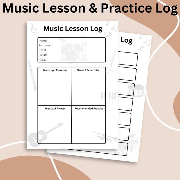 Music Lesson Log and Music Practice Log Printable PDF - Music Education Tools, Teacher Resources, Student Practice Tracker