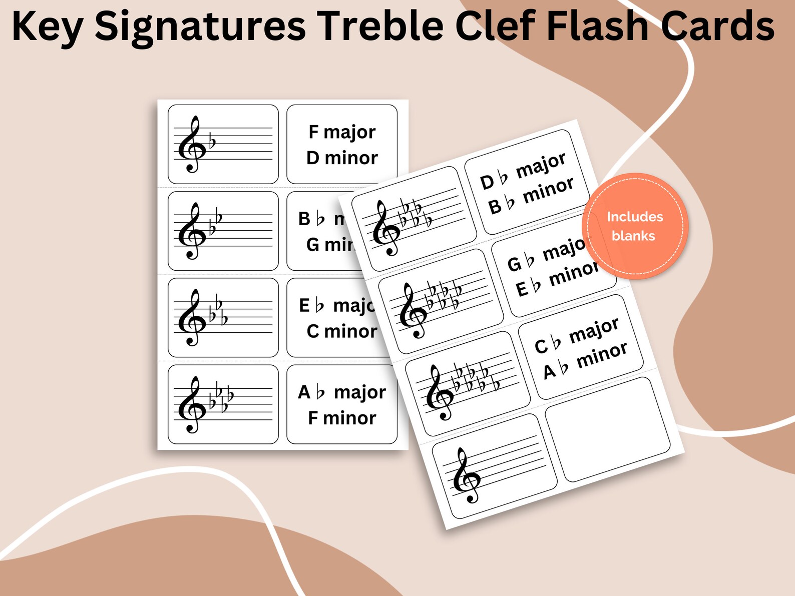 Music Flash Cards Printable Treble Clef Key Signatures Etsy