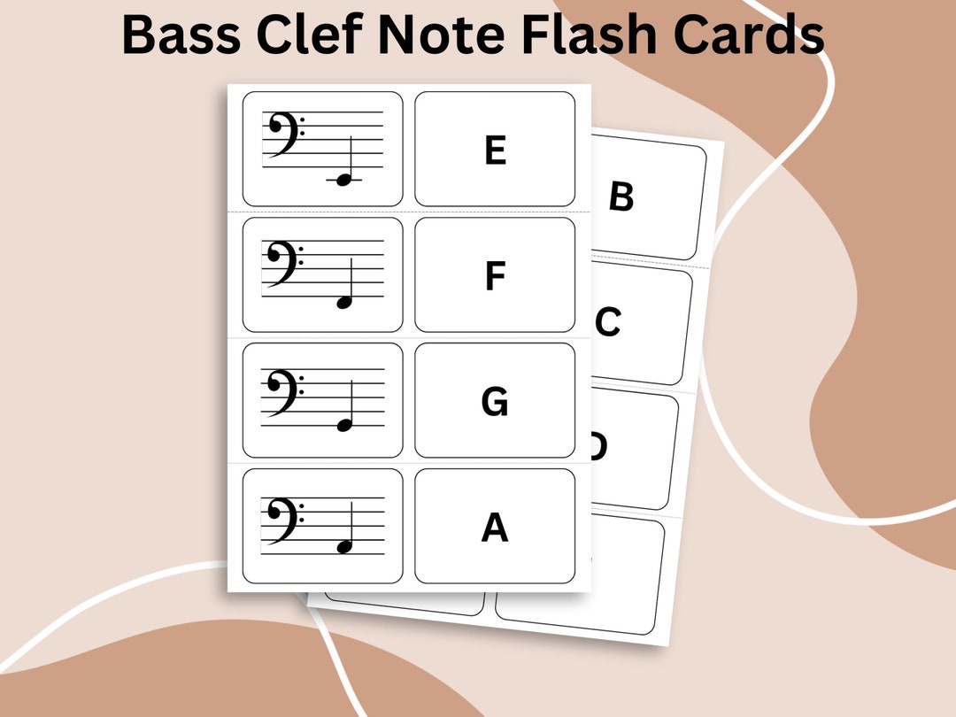 Music Flash Cards Printable Bass Clef Note Learning to Read Music - Etsy