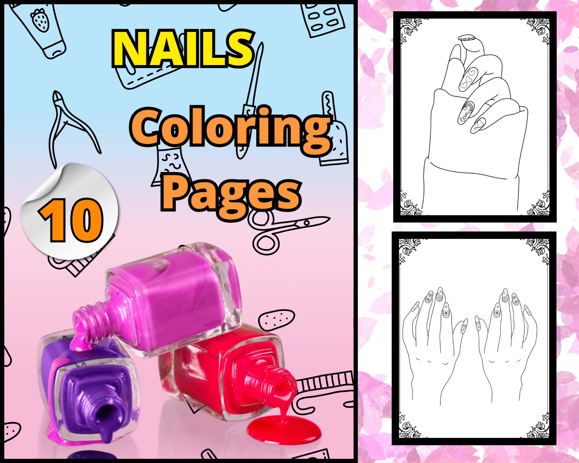NAILS Digital Coloring Pages - Etsy