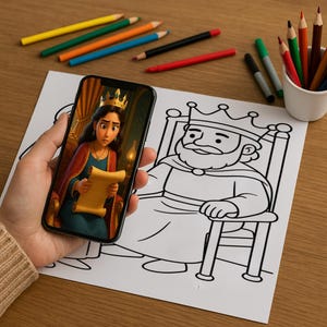 Christian Digital Coloring Book - &#39;The Brave Queen Esther&#39;: A Story of Courage and Faith - Interactive Bible Story for Kids