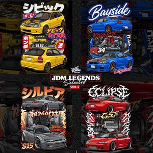 JDM Legends Vol. 5 Bundle SVG PNG | Nismail Skyline R34 gtr, Civic EK9 Type R, Silvia S15, Eclipse gst | Streetwear-Design | Kommerzielle Nutzung