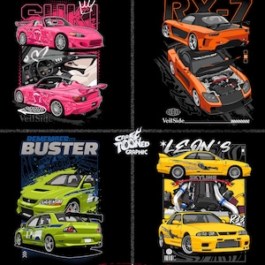JDM TShirt Design Bundle PNG, the fast and the furious car, Car Graphic, TShirt Digital File, Clothing Design, Sublimation, Vector Car, Gift