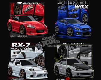 JDM TShirt Design PNG, Gráfico de coches, Archivo digital de camiseta, Diseño de ropa, Sublimación urbana, DTG, Vector Car, coche de dibujos animados, Jdm merch, jdm