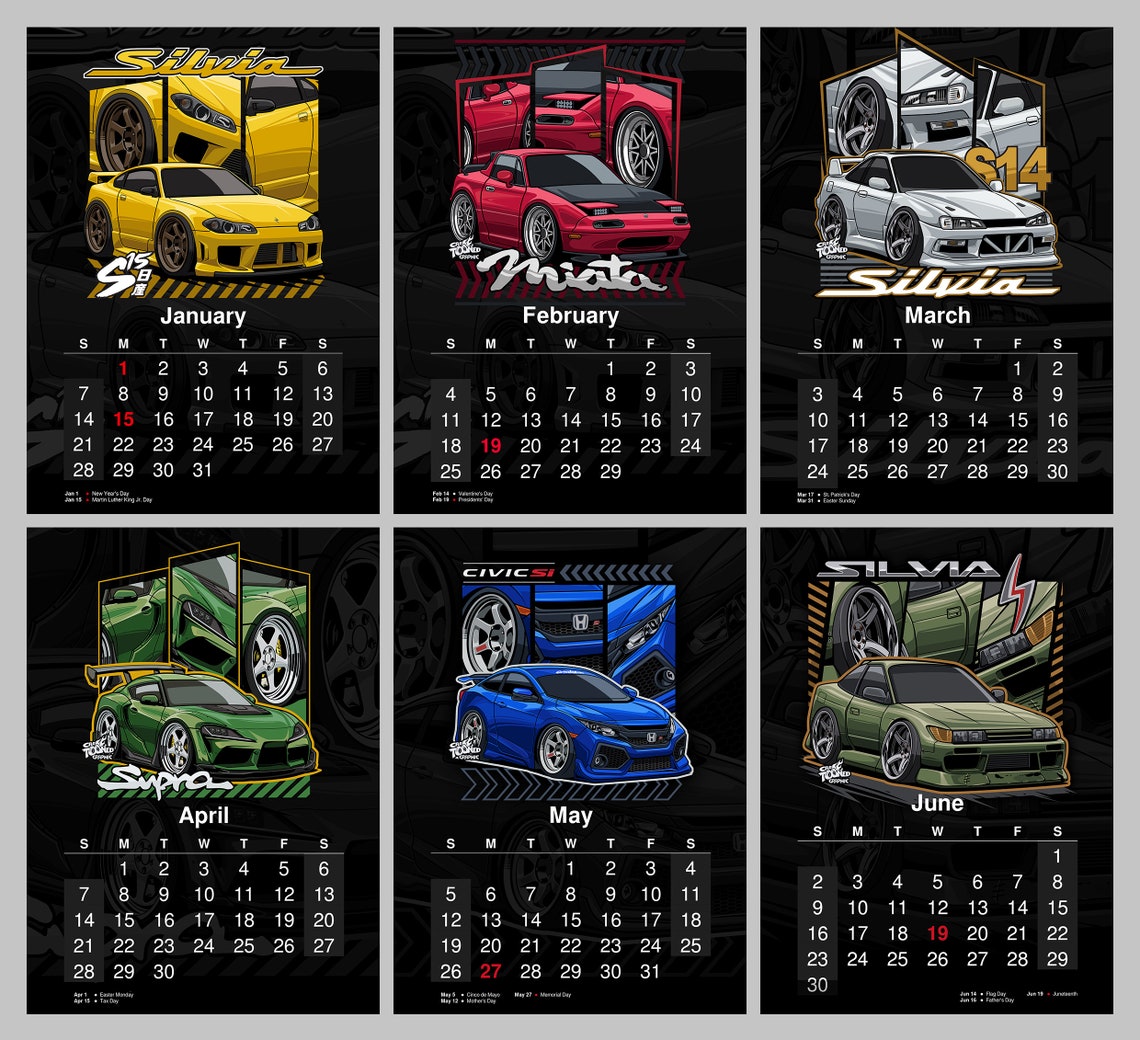 2024 Monthly Print Calendar, 2024 JDM Car Calendar, Monthly Planner