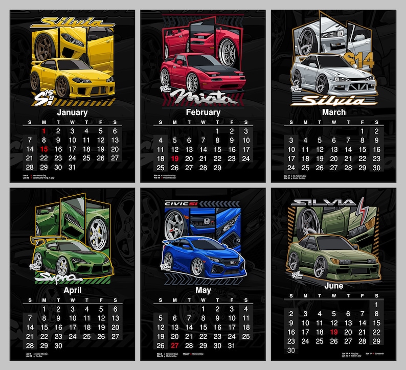 2024 Monthly Print Calendar, 2024 JDM Car Calendar, Monthly Planner