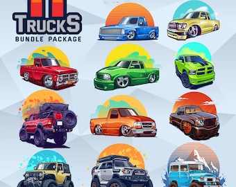 Pacchetto PNG Truck 11, collezione Off road, grafica auto, file digitale TShirt, auto dei cartoni animati, png auto vettoriale, sublimazione auto da corsa, regalo, jeep