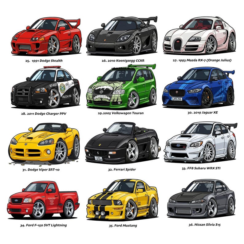 50 Chibi Racing Car Clipart Bundle PNG | Fast & Furious Inspired JDM ...