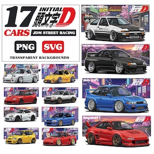 JDM Initial D Street Racing Car Clipart Bundle, Initial D Inspired (SVG, PNG, Commercial Use)