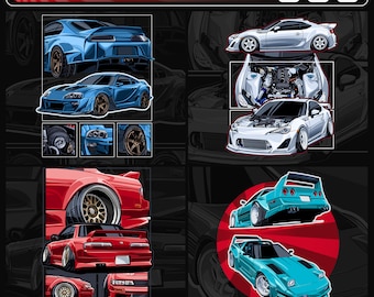 JDM TShirt Design PNG, Cars Graphic, TShirt Digital File, Clothing Design, Urban Sublimation, DTG, Vector Car