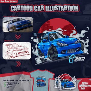 Cartoon Car Illustration, TShirt Design, Cars Graphic, Graphic Artwork, Car Illustration, Car Tooned Graphic, Tshirt Digital File, Sublim