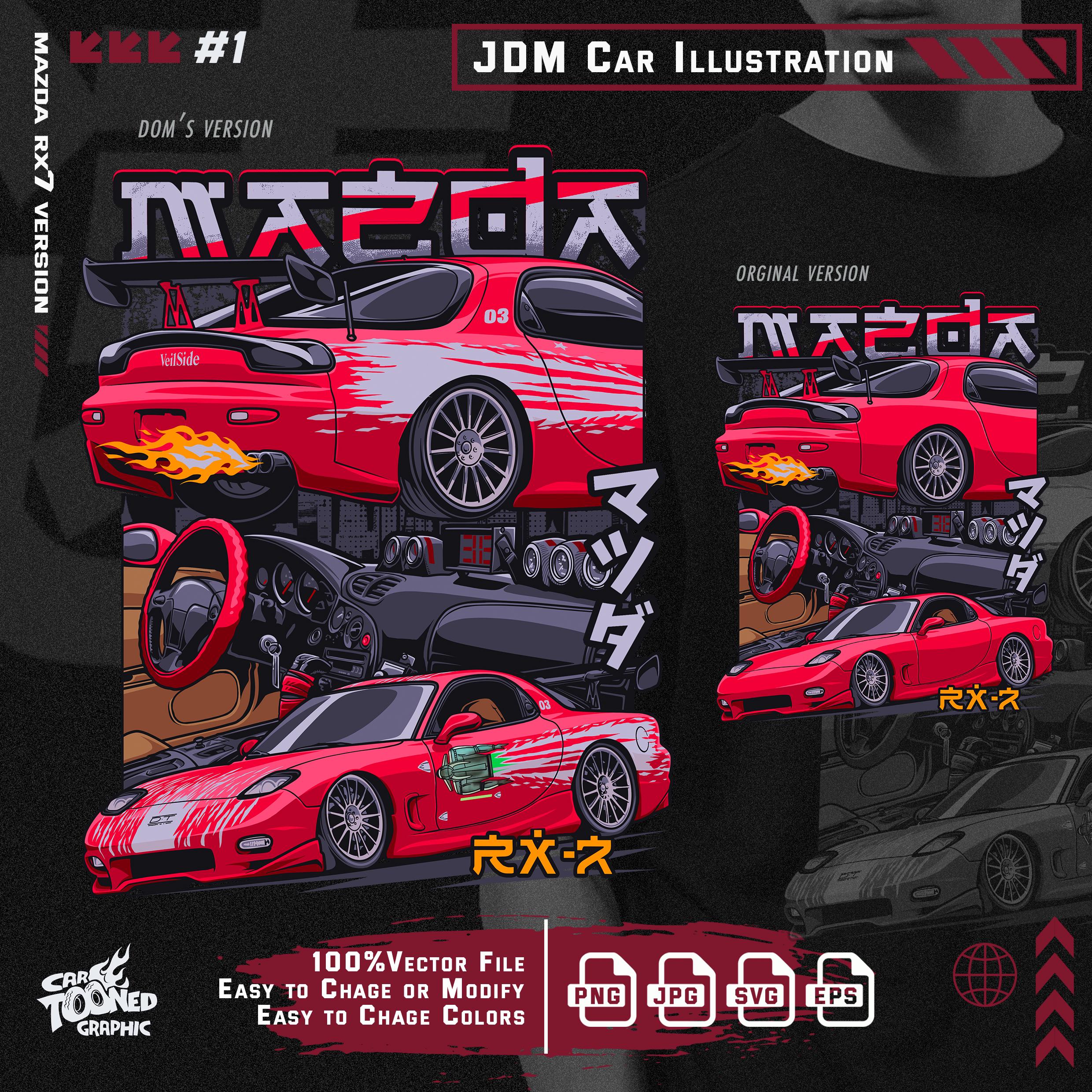 JDM Tshirt Design PNG, Mazda Rx7, the Fast and the Furious, Cars