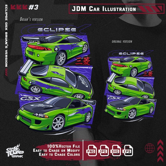 JDM Tshirt Design PNG, Mitsubishi Eclipse 1995, the Fast and the