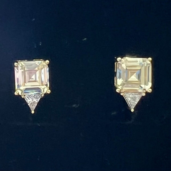 Yellow Stud Earrings in Rose Gold or Yellow Gold | Cubic Zirconia, CZ, Simulated Diamond | November Gemstone Birthstone Earrings | 18K + 925
