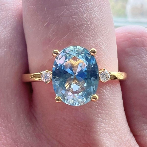 Blue Spinel Ring With Moissanite Side Stones in 18K Gold Vermeil | Women's Fashion, Promise Ring | Birthstone September Gemstone Gem Ring