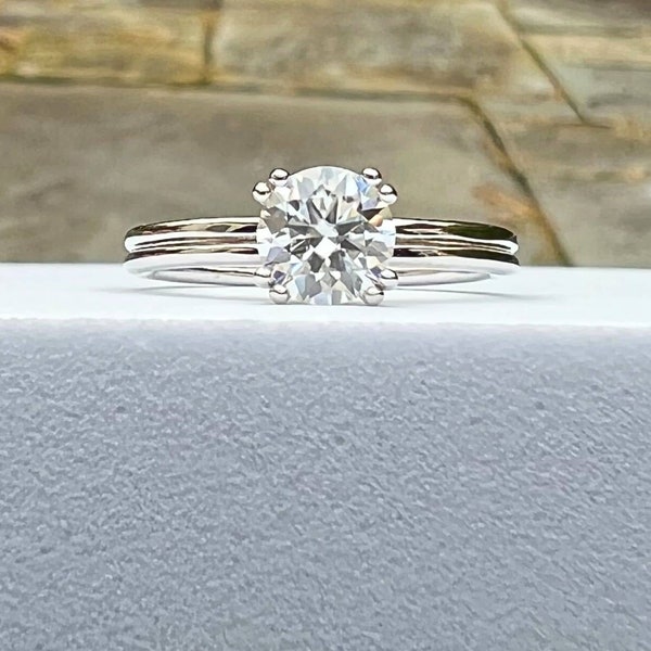 1 Ct. Moissanite Ring in 18K White Gold Over Sterling Silver | Women's Engagement, Wedding, Anniversary, Promise Ring | Round Cut, Prong