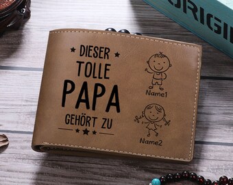 Portefeuille allemand PAPA personnalisé, portefeuille personnalisé pour enfants de 1 à 5 ans, portefeuille photo gravé en cuir PU, cadeau fête des pères, cadeau pour papa, mari, père