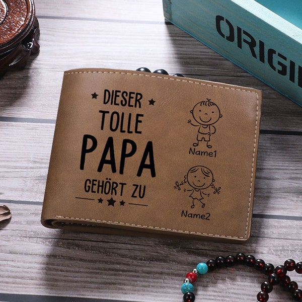 Personalized German PAPA Wallet,Custom 1-5 Kids Name Wallet,Engraved Photo PU Leather Wallet, Father's Day Gift, Gift for Dad,Husband,Father