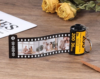 Personalized 5-20 Photos Film Keychain,Camera Film Keychain with Music Code,Family Photo Keychain,Best Friend Gift,Anniversary Memorial Gift