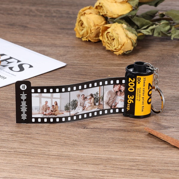Personalized 5-20 Photos Film Keychain,Camera Film Keychain with Music Code,Family Photo Keychain,Best Friend Gift,Anniversary Memorial Gift
