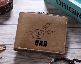 Custom Dad and Kids Name Fist Photo Wallet,PU Leather Wallet,Personalized Father's Day Gifts for Men Husband,Father,New Dad Gift for Him